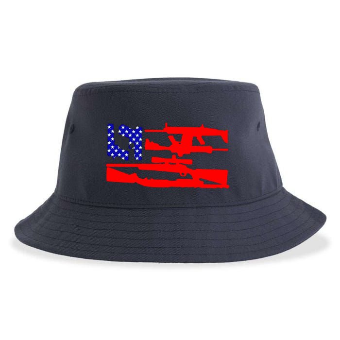 Guns And 69 USA Flag Sustainable Bucket Hat