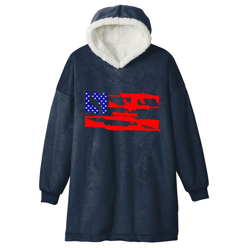 Guns And 69 USA Flag Hooded Wearable Blanket