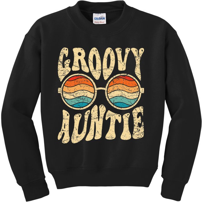 Groovy Auntie 70s Aesthetic Nostalgia 1970's Retro Aunt Kids Sweatshirt