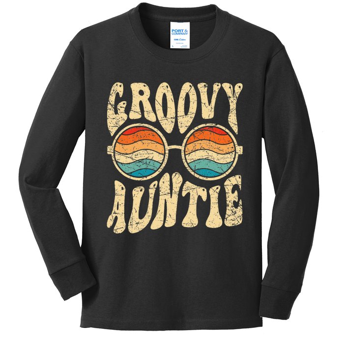 Groovy Auntie 70s Aesthetic Nostalgia 1970's Retro Aunt Kids Long Sleeve Shirt