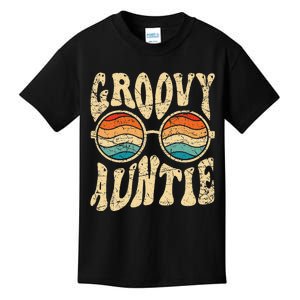 Groovy Auntie 70s Aesthetic Nostalgia 1970's Retro Aunt Kids T-Shirt