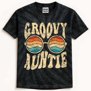 Groovy Auntie 70s Aesthetic Nostalgia 1970's Retro Aunt Kids Tie-Dye T-Shirt