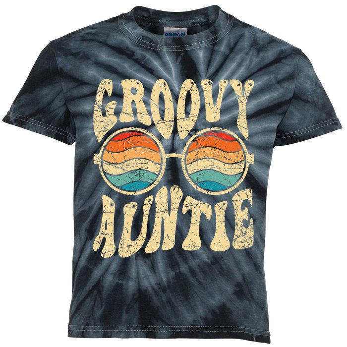 Groovy Auntie 70s Aesthetic Nostalgia 1970's Retro Aunt Kids Tie-Dye T-Shirt