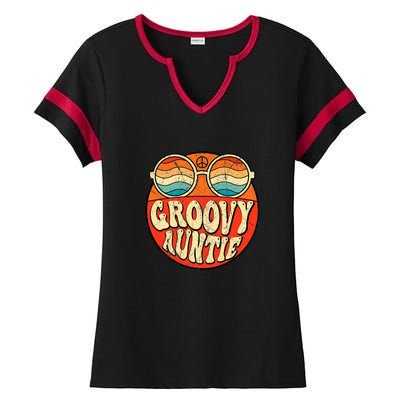 Groovy Auntie 70s Aesthetic Nostalgia 1970s Retro Aunt Ladies Halftime Notch Neck Tee