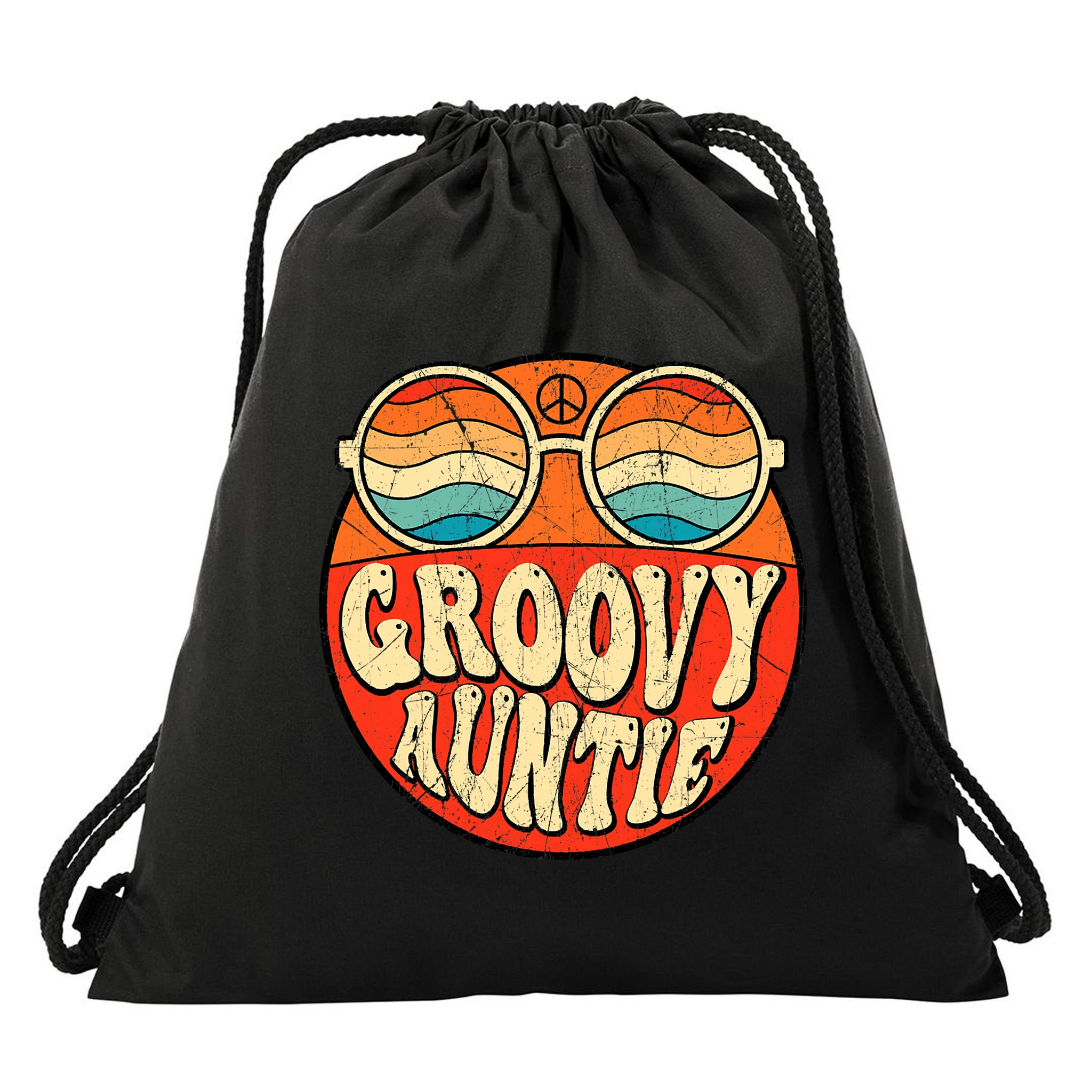 Groovy Auntie 70s Aesthetic Nostalgia 1970s Retro Aunt Drawstring Bag