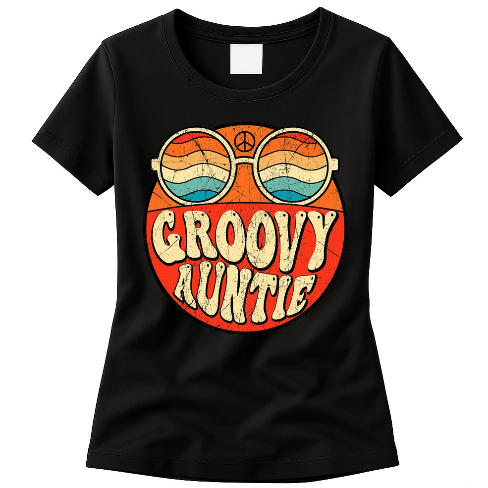 Groovy Auntie 70s Aesthetic Nostalgia 1970s Retro Aunt Womens T-Shirt