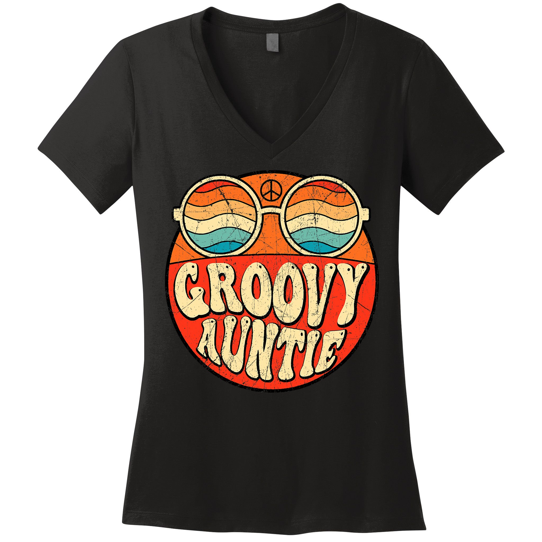 Groovy Auntie 70s Aesthetic Nostalgia 1970s Retro Aunt Women's V-Neck T-Shirt