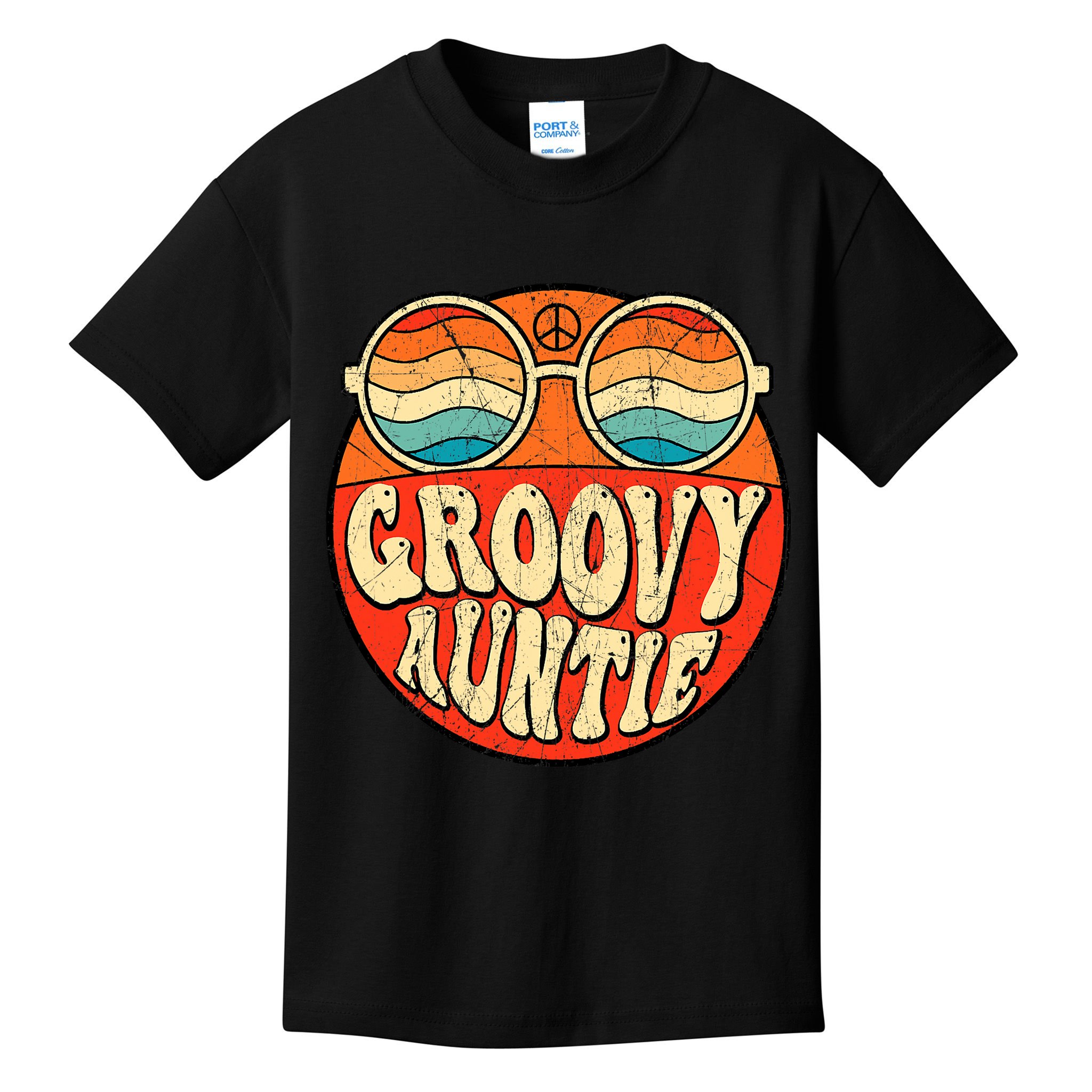 Groovy Auntie 70s Aesthetic Nostalgia 1970s Retro Aunt Kids T-Shirt