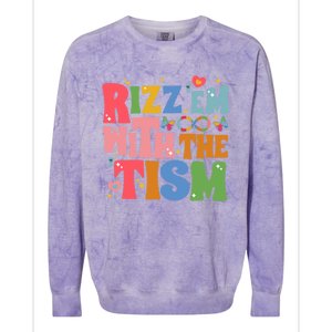 Groovy Autism Awareness Funny Rizz Em With The Tism Meaningful Gift Colorblast Crewneck Sweatshirt