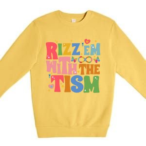 Groovy Autism Awareness Funny Rizz Em With The Tism Meaningful Gift Premium Crewneck Sweatshirt