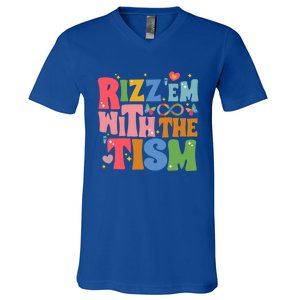 Groovy Autism Awareness Funny Rizz Em With The Tism Meaningful Gift V-Neck T-Shirt