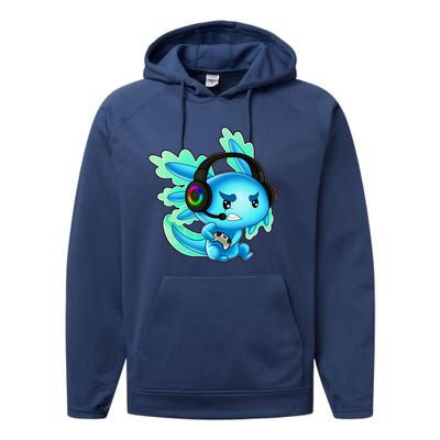 Gaming Axolotl Ambystoma Mexicanum Mexican Walking Fish Performance Fleece Hoodie