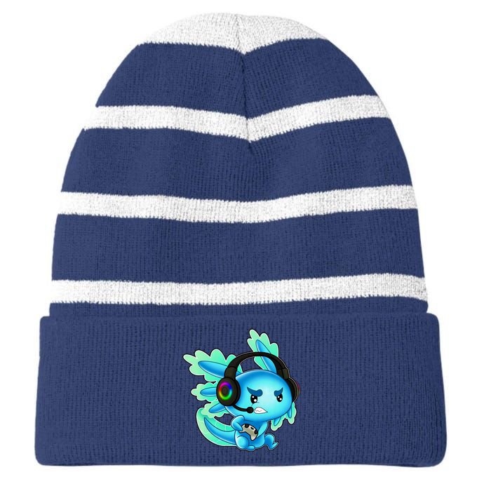 Gaming Axolotl Ambystoma Mexicanum Mexican Walking Fish Striped Beanie with Solid Band