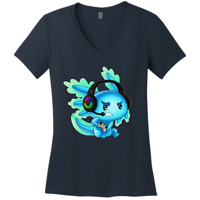 Gaming Axolotl Ambystoma Mexicanum Mexican Walking Fish Women's V-Neck T-Shirt