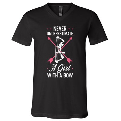 Girl Archer Archery Bowwomen Bow Bowhunter Toxophilite Arrow V-Neck T-Shirt