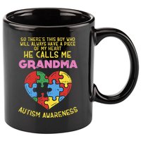Grandma Autism Awareness Austistic  Piece My Heart 11oz C Handle Ceramic Mug