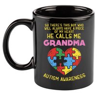 Grandma Autism Awareness Austistic  Piece My Heart 11oz C Handle Ceramic Mug