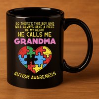Grandma Autism Awareness Austistic  Piece My Heart 11oz C Handle Ceramic Mug
