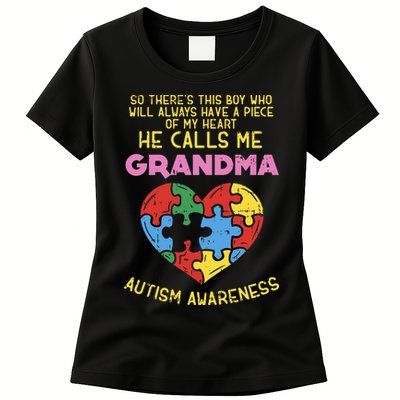 Grandma Autism Awareness Austistic  Piece My Heart Womens T-Shirt