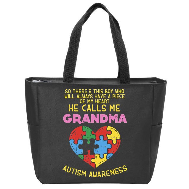 Grandma Autism Awareness Austistic  Piece My Heart Zip Tote Bag