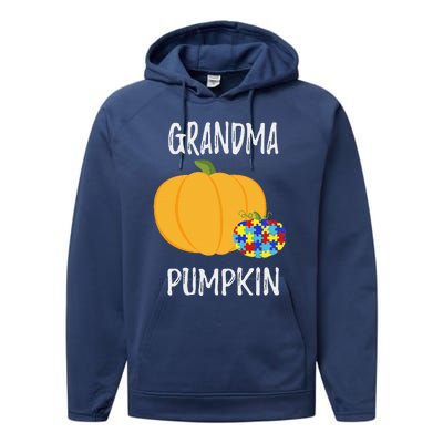 Grandmapumpkin Autism Awareness Funny Funny For Performance Fleece Hoodie