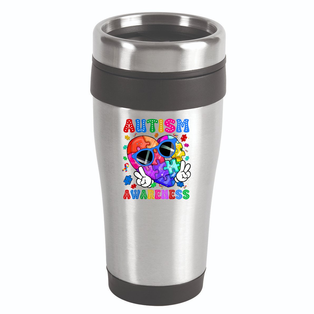 Groovy Autism Awareness  Autistic Autism 16oz Travel Tumbler