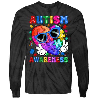 Groovy Autism Awareness  Autistic Autism Tie-Dye Long Sleeve Shirt