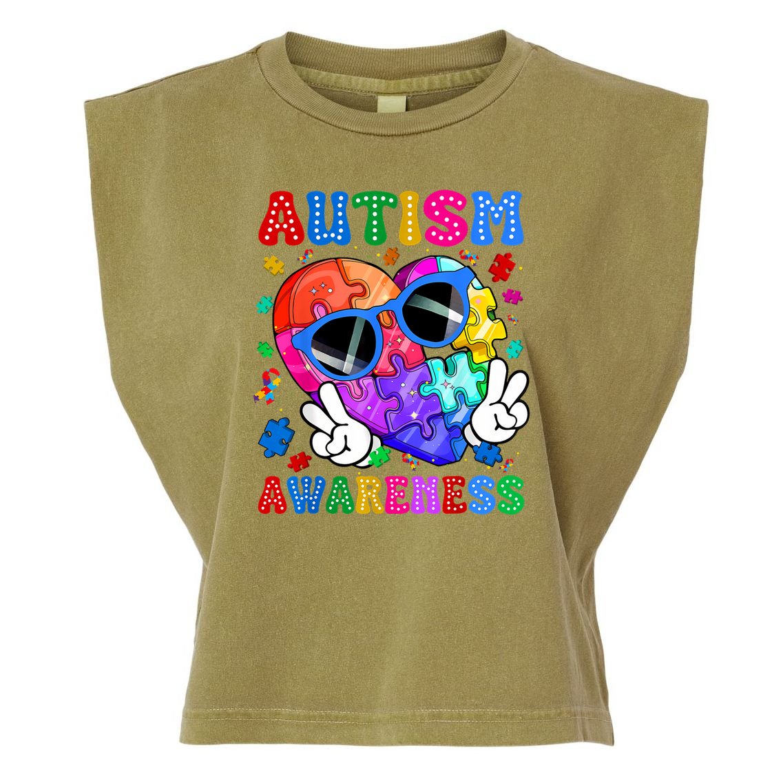 Groovy Autism Awareness  Autistic Autism Garment-Dyed Women's Muscle Tee