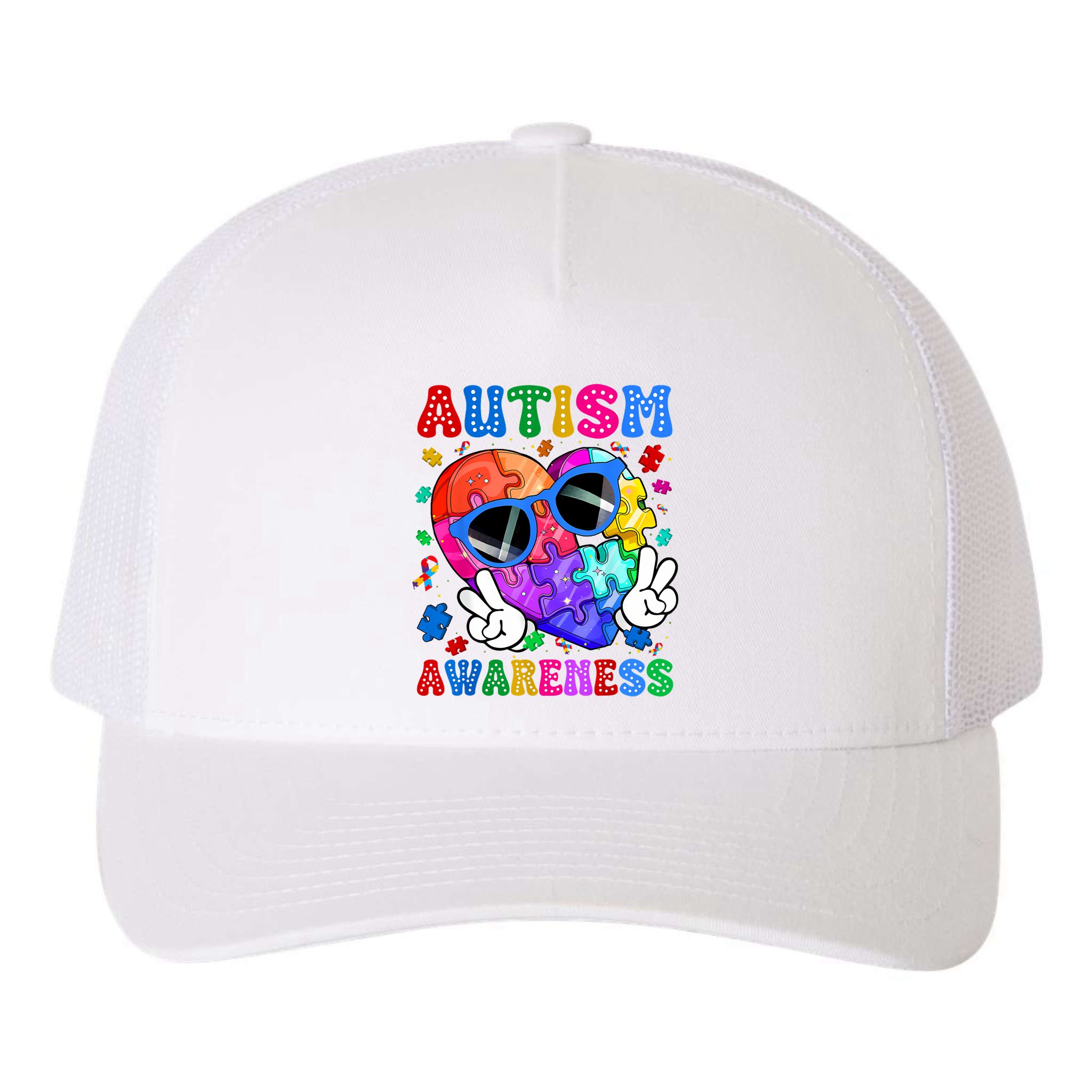 Groovy Autism Awareness  Autistic Autism Yupoong Adult 5-Panel Trucker Hat