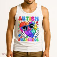 Groovy Autism Awareness  Autistic Autism Tank Top