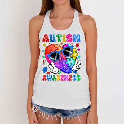 Groovy Autism Awareness  Autistic Autism Women's Knotted Racerback Tank
