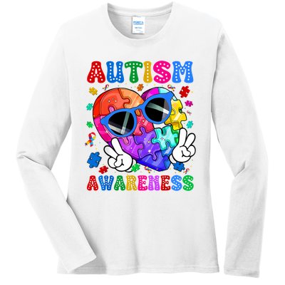 Groovy Autism Awareness  Autistic Autism Ladies Long Sleeve Shirt
