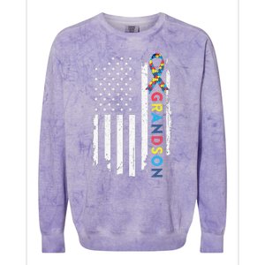 Grandson Autism Awareness American USA Flag Gift Colorblast Crewneck Sweatshirt