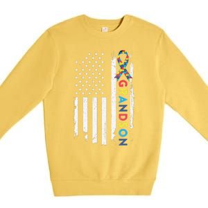 Grandson Autism Awareness American USA Flag Gift Premium Crewneck Sweatshirt