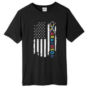 Grandson Autism Awareness American USA Flag Gift Tall Fusion ChromaSoft Performance T-Shirt