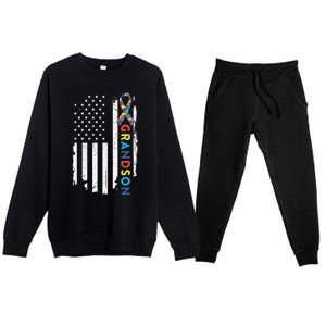 Grandson Autism Awareness American USA Flag Gift Premium Crewneck Sweatsuit Set