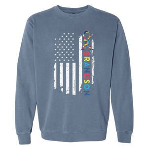 Grandson Autism Awareness American USA Flag Gift Garment-Dyed Sweatshirt