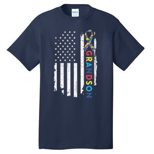 Grandson Autism Awareness American USA Flag Gift Tall T-Shirt