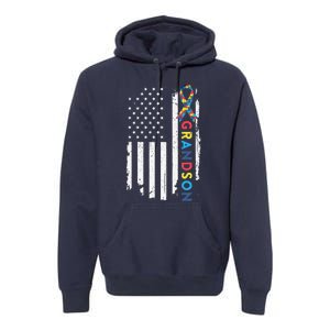 Grandson Autism Awareness American USA Flag Gift Premium Hoodie