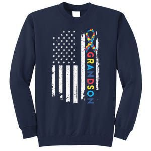 Grandson Autism Awareness American USA Flag Gift Tall Sweatshirt