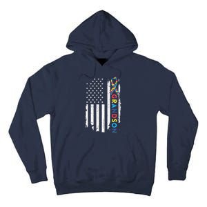 Grandson Autism Awareness American USA Flag Gift Tall Hoodie