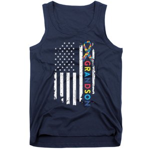 Grandson Autism Awareness American USA Flag Gift Tank Top