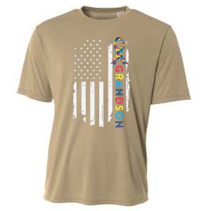 Grandson Autism Awareness American USA Flag Gift Cooling Performance Crew T-Shirt