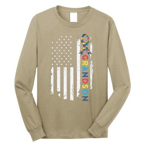 Grandson Autism Awareness American USA Flag Gift Long Sleeve Shirt