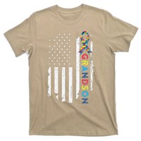 Grandson Autism Awareness American USA Flag Gift T-Shirt