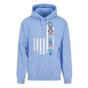 Grandson Autism Awareness American USA Flag Gift Unisex Surf Hoodie