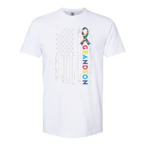 Grandson Autism Awareness American USA Flag Gift Softstyle CVC T-Shirt