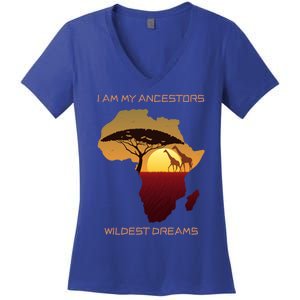 Giraffes And Africa Map I Am My Ancestors Wildest Dreams Cool Gift Women's V-Neck T-Shirt