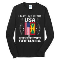 Grenada American And Grenada Flags Proud Grenada Tall Long Sleeve T-Shirt