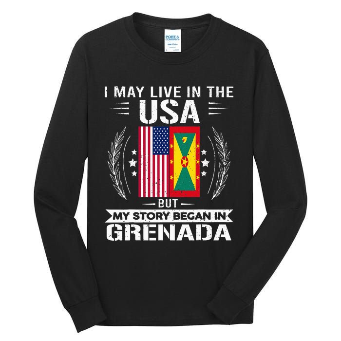 Grenada American And Grenada Flags Proud Grenada Tall Long Sleeve T-Shirt